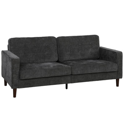 HOMCOM 3 Seater Sofa Button Tufted Upholstered Velvet Couch with Wood Legs for Living Room, Dark Grey