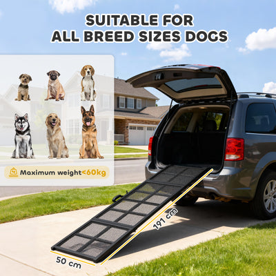 PawHut 191 x 50cm Dog Ramp for Car, Extra Long Pet Stairs with Non-Slip Surface, for Large Dogs, Black 