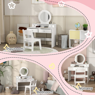 AIYAPLAY Kids Dressing Table Set Kids Make up Table with Stool and Mirror, Storage Drawers, Gift for Aged 3-8 