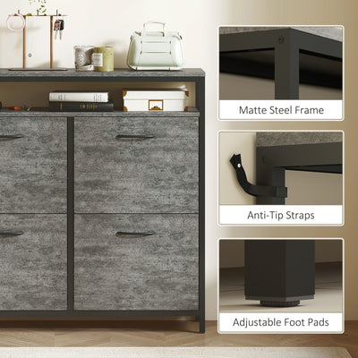 HOMCOM Shoe Storage Cabinet with 4 Flip Drawers and Open Shelf - Cement Grey 