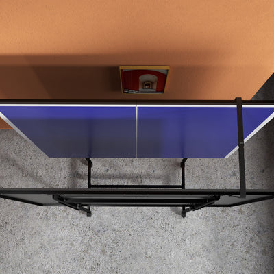 SPORTNOW 9FT Folding Table Tennis Table with Four Wheels, for Indoor Use, Blue 