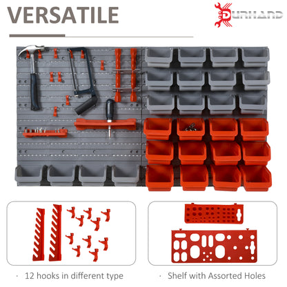 DURHAND 44 Piece Wall Mounted Tool Rack Organiser Storage Bins and Panel Set with Shelf Hook Screws Accessories Red 