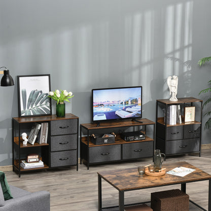 HOMCOM Chest of Drawers Storage  Dresser Cabinet Organizer with 3 Fabric Drawers and 2 Display Shelves for Living Room, Bedroom, Hallway, Black 