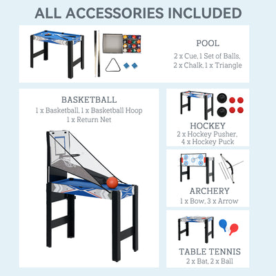 SPORTNOW 5 in 1 Multi Games Table Combo Sports Game Table for Kids, Mini Pool Table, Table Tennis Table, Hockey Table, Basketball Arcade Game, Bow and Arrow, Blue 