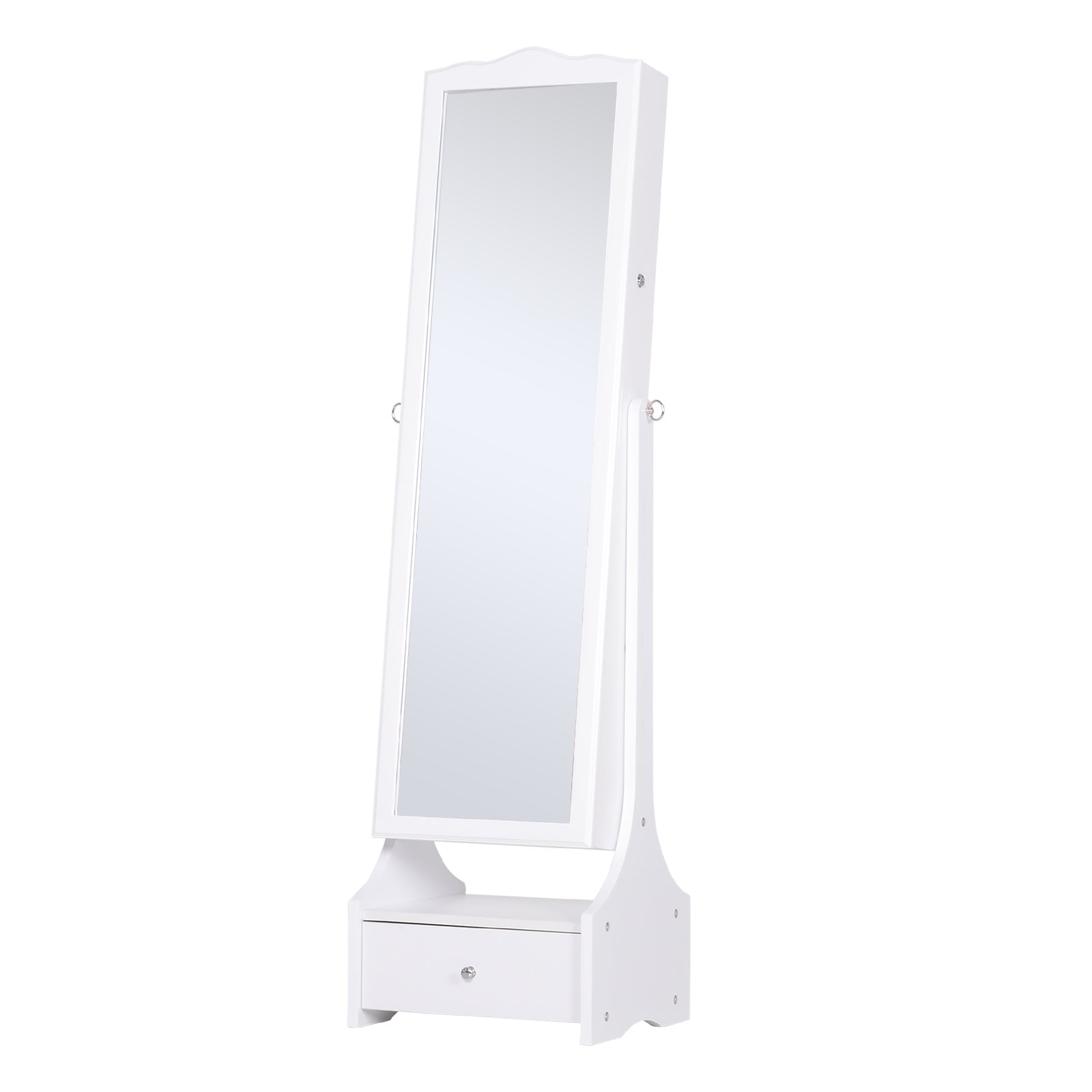 HOMCOM Jewellery Cabinet with led, mirroir Cabinet Armoire Floor Standing Flip-over Makeup Shelf Organizer with lock white 