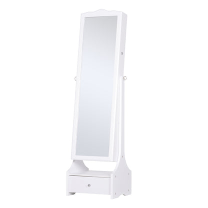 HOMCOM Jewellery Cabinet with led, mirroir Cabinet Armoire Floor Standing Flip-over Makeup Shelf Organizer with lock white 