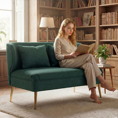 HOMCOM 2 Seater Sofa, Linen-look Fabric Small Sofa with Wing Back, Thick Seat, Metal Legs, Dark Green 