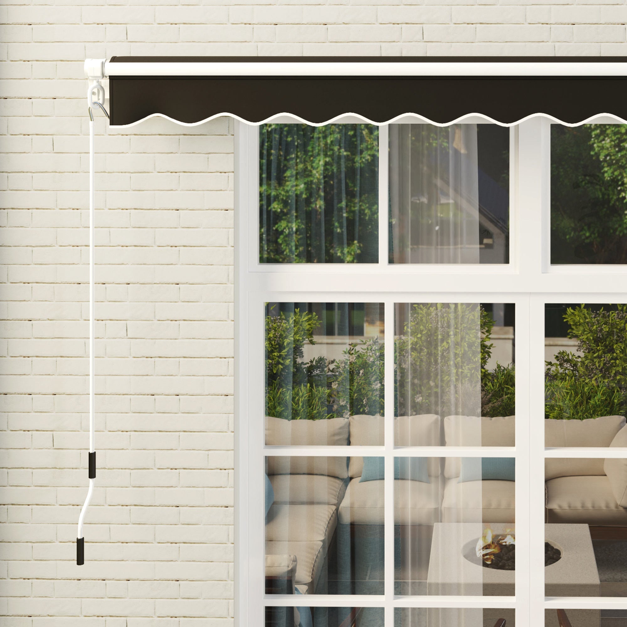 Outsunny 3 x 2.5m Garden Patio Manual Awning, Retractable Canopy Sun Shade Shelter with Fittings and Crank Handle, Black 