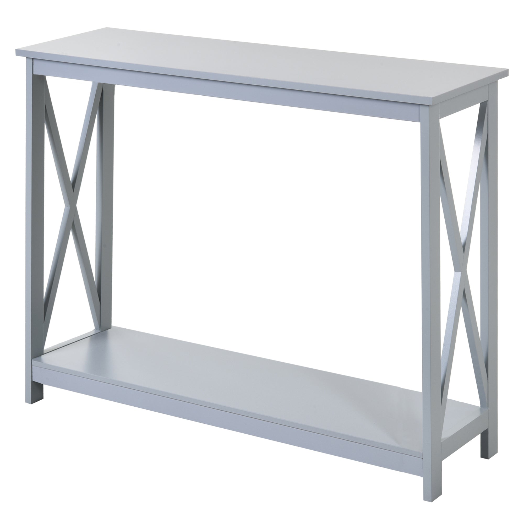 HOMCOM Console Table Hallway Desk w/Storage Shelf, X Design for Living Room Entryway, Grey 