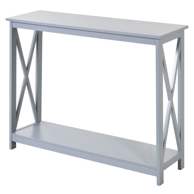 HOMCOM Console Table Hallway Desk w/Storage Shelf, X Design for Living Room Entryway, Grey 