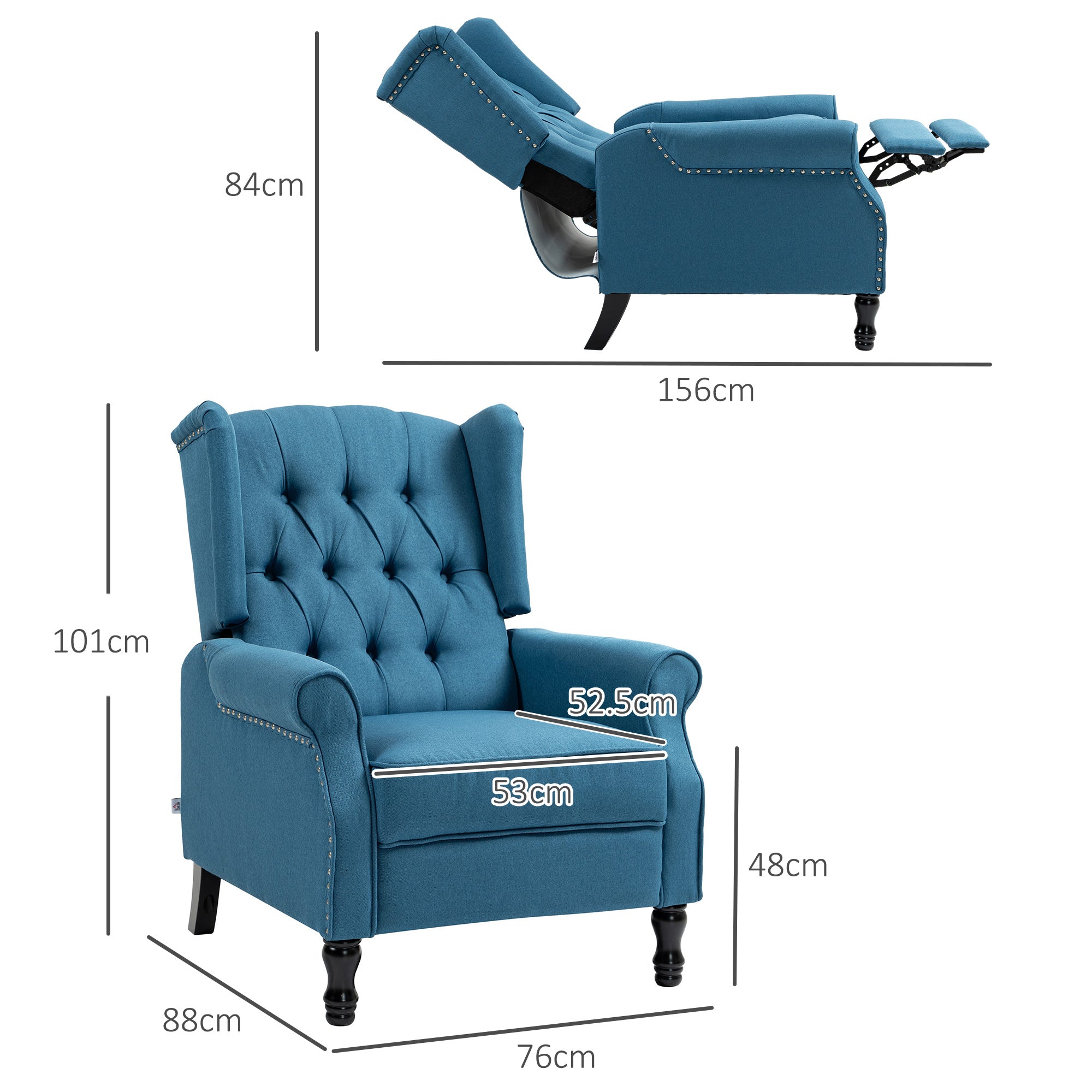 HOMCOM 150\'c2\'b0 Reclining Vintage Armchair, with footrest - Blue