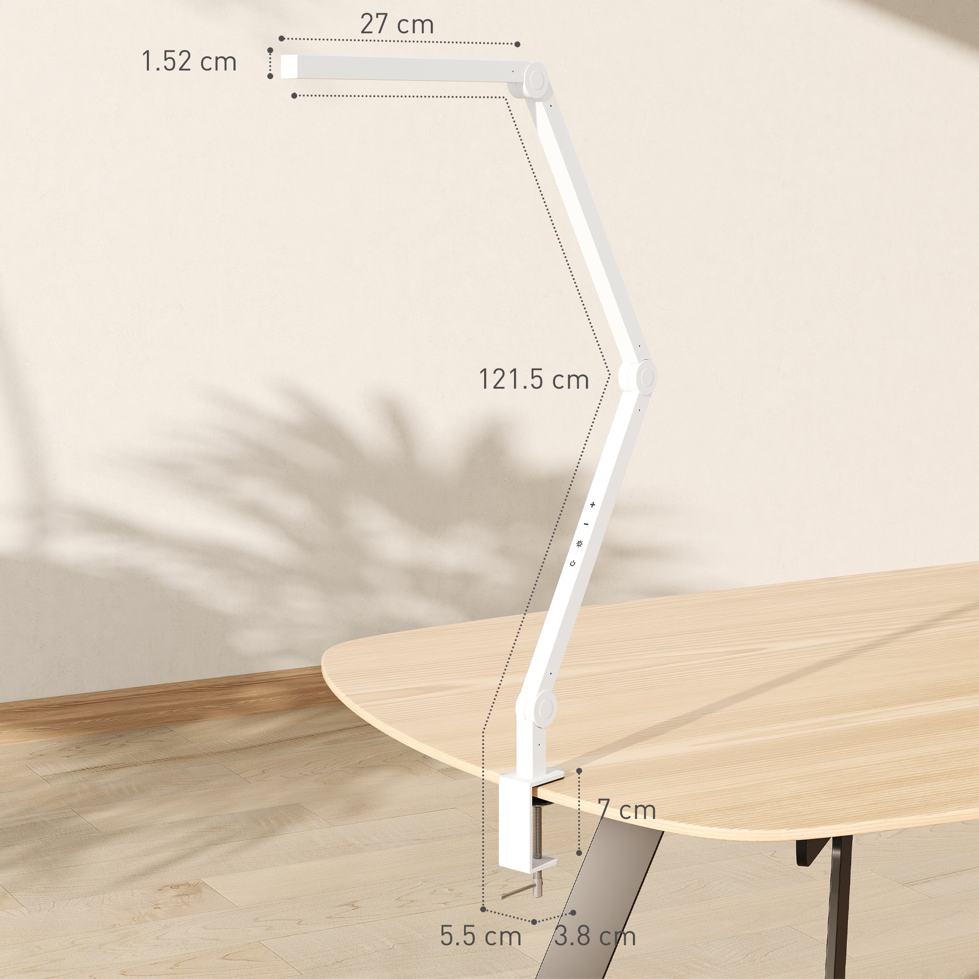 HOMCOM LED Desk Lamp, Dimmable Desk Light with Swing Arm and Clamp, Adjustable Eye-Caring Table Lamp with 2 Colour Modes & 5 Brightness Levels for Study, Drawing, Office, Architect, Task, White 