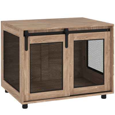 PawHut Dog Crate Furniture with Sliding Door for Medium Dogs, 80 x 58.5 x 63cm, Walnut Brown 
