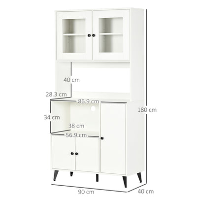 HOMCOM Freestanding Kitchen Cupboard, Modern Kitchen Storage Cabinet with Doors and Adjustable Shelves, 180cm, White 