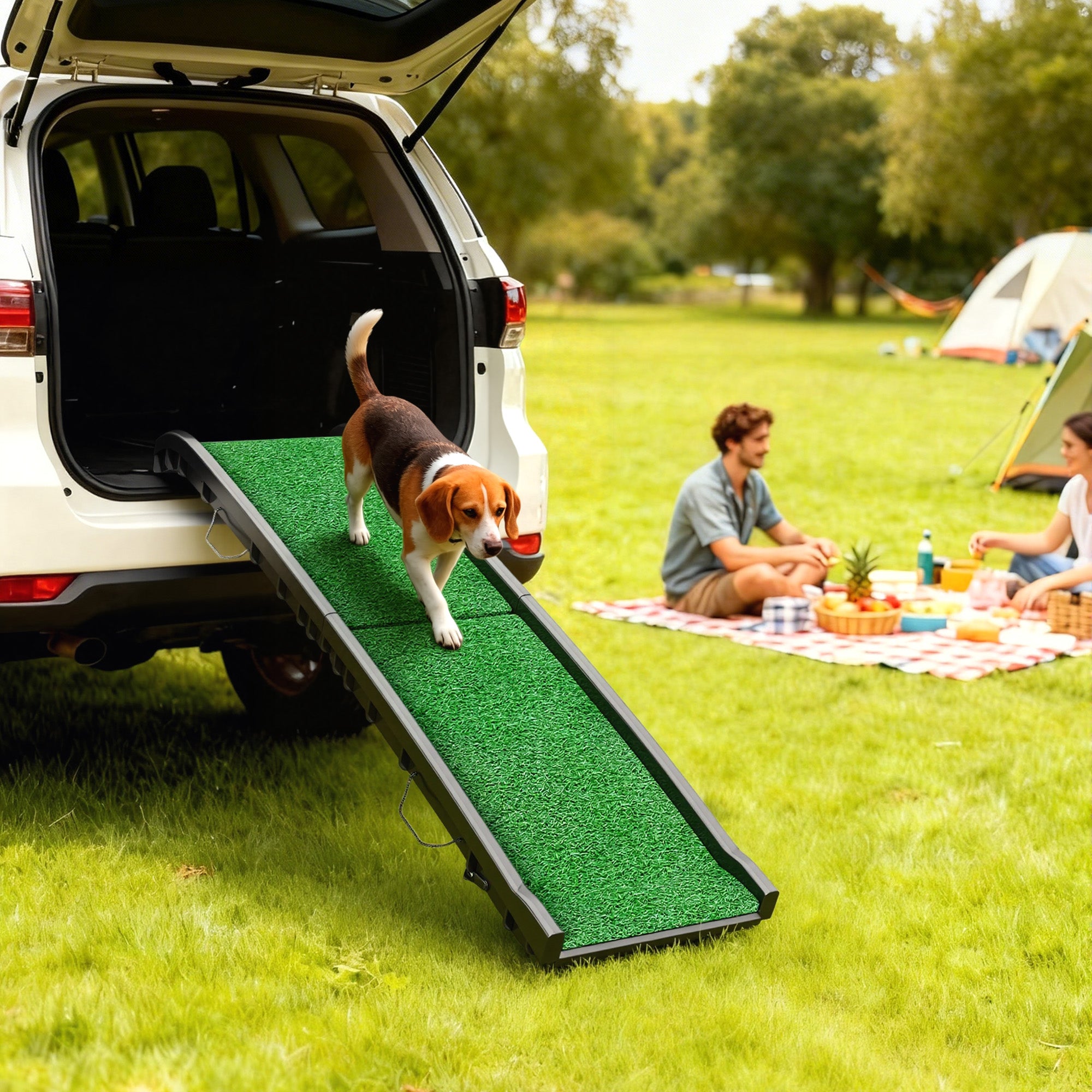 PawHut Foldable Dog Ramp with Artificial Anti-slip Surface, Portable & Lightweight, for Cars, Home, 155 x 38.5 x 15.5 cm 