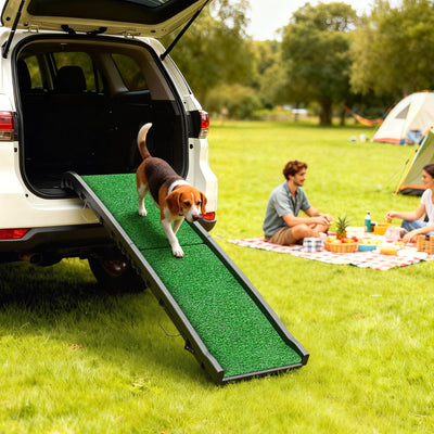 PawHut Foldable Dog Ramp with Artificial Anti-slip Surface, Portable & Lightweight, for Cars, Home, 155 x 38.5 x 15.5 cm 