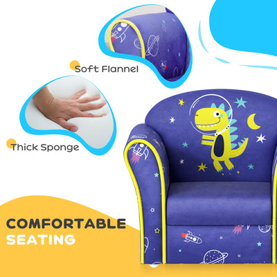 AIYAPLAY Kids Armchair with Planet Dinosaurs Design, Wooden Frame, for Bedroom, Playroom, Kids Room - Blue 