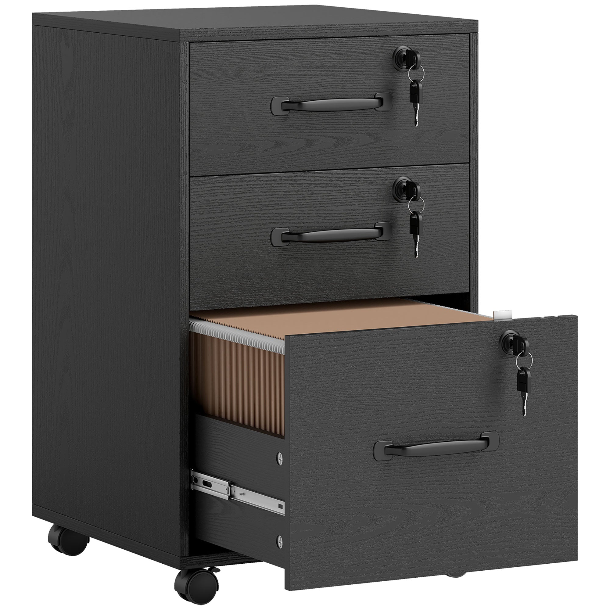 HOMCOM Three Drawer Wood-Effect Filing Cabinet - Black 