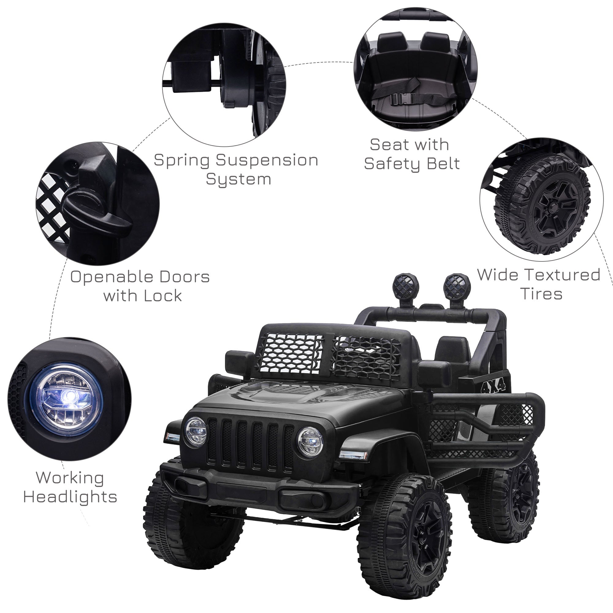 HOMCOM Kids Electric Ride On Car 12V Off Road Toy with Parental Remote Control 2 Motors Horn Lights Suspension Wheels for 3-6 Years Old Black 