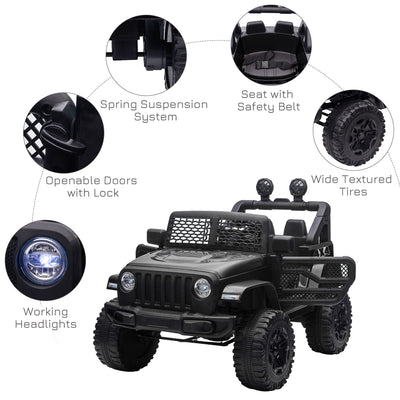 HOMCOM Kids Electric Ride On Car 12V Off Road Toy with Parental Remote Control 2 Motors Horn Lights Suspension Wheels for 3-6 Years Old Black 