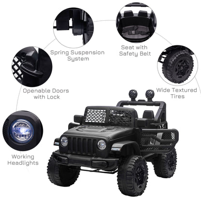 HOMCOM Kids Electric Ride On Car 12V Off Road Toy with Parental Remote Control 2 Motors Horn Lights Suspension Wheels for 3-6 Years Old Black 