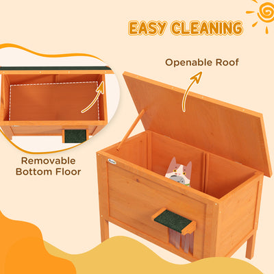 PawHut Feral Cat House, Wooden Insulated with Removable Floor, Water-Resistant Openable Roof - Orange 