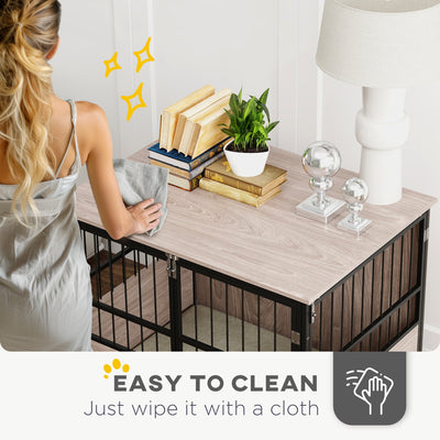 PawHut 80cm Furniture Style Dog Crate Dog Cage End Table Indoor with 3 Doors Soft Washable Cushion, for Medium Sized Dogs 