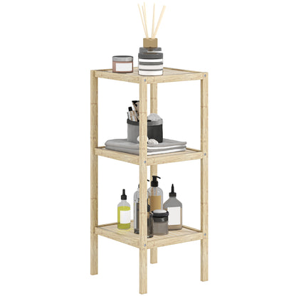 HOMCOM Three-Tier Bamboo Bathroom Shelf - Natural Finish