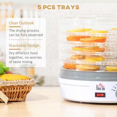 HOMCOM 5 Tier Food Dehydrator, 245W Food Dryer Machine with Adjustable Temperature Control for Drying Fruit, Meat, Vegetable, Jerky and Pet Treat, White 
