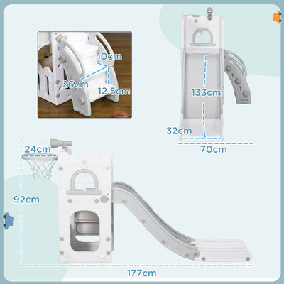 AIYAPLAY 4 in 1 Toddler Slide with Basketball Hoop, Climber, Telescope, Storage Basket, for Ages 1-3 Years, Grey 