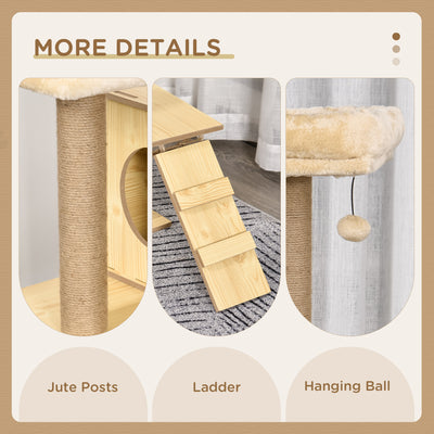 PawHut 130cm Cat Tree for Indoor Cats, Multi-Level Plush Cat Tower, with Five Scratching Posts, Two Perches, Cat House, Hammock 