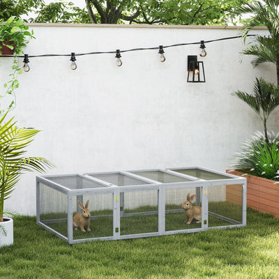PawHut Wooden Rabbit Hutch Cage 6ft with Wire Mesh, Openable Roof, Play Space for Outdoor, Grey 