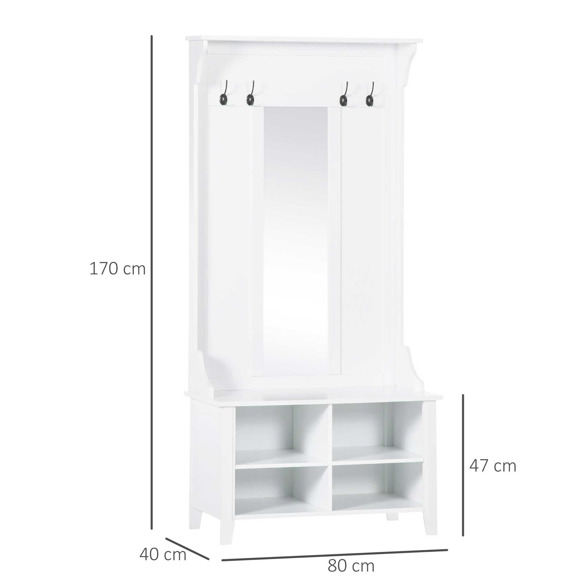 HOMCOM Hallway Furniture Set Shoe Bench Storage Mirror Cabinet Coat Rack Multiple Cubes Hangers Organiser Shelves w/ 4 Hooks 