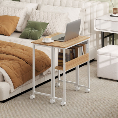 HOMCOM 63 cm Drop Leaf Writing Work Desk - Natural Wood Finish 