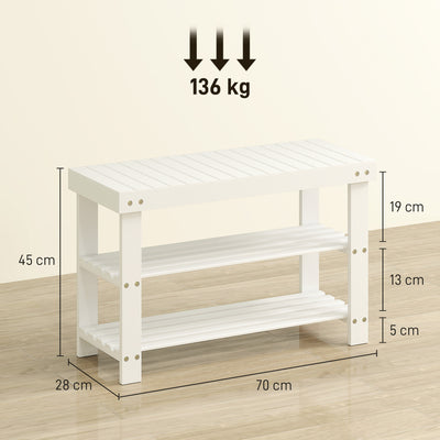 HOMCOM Two Shelf Bamboo Shoe Storage Bench - White 