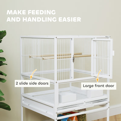 PawHut Bird Cage with Rolling Stand, Acrylic Viewing Panels, Storage Shelf, for Budgie, Parakeet, 48 x 46 x 83 cm 