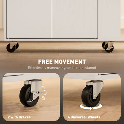 HOMCOM Rolling Kitchen Island with 3-Tier Spice Rack, Kitchen Storage Cart with Drawer and Towel Rack, White 