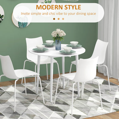 HOMCOM Folding Dining Table for 4, Round Drop Leaf Table, Modern Space Saving Small Kitchen Table with Wood Legs for Dining Room, White 