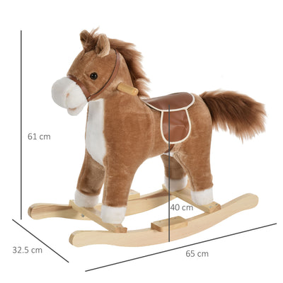 HOMCOM Kids Plush Rocking Horse w/ Sound Moving Mouth Wagging Tail Children Rocker Ride On Toy Gift 3-6 Years Brown 