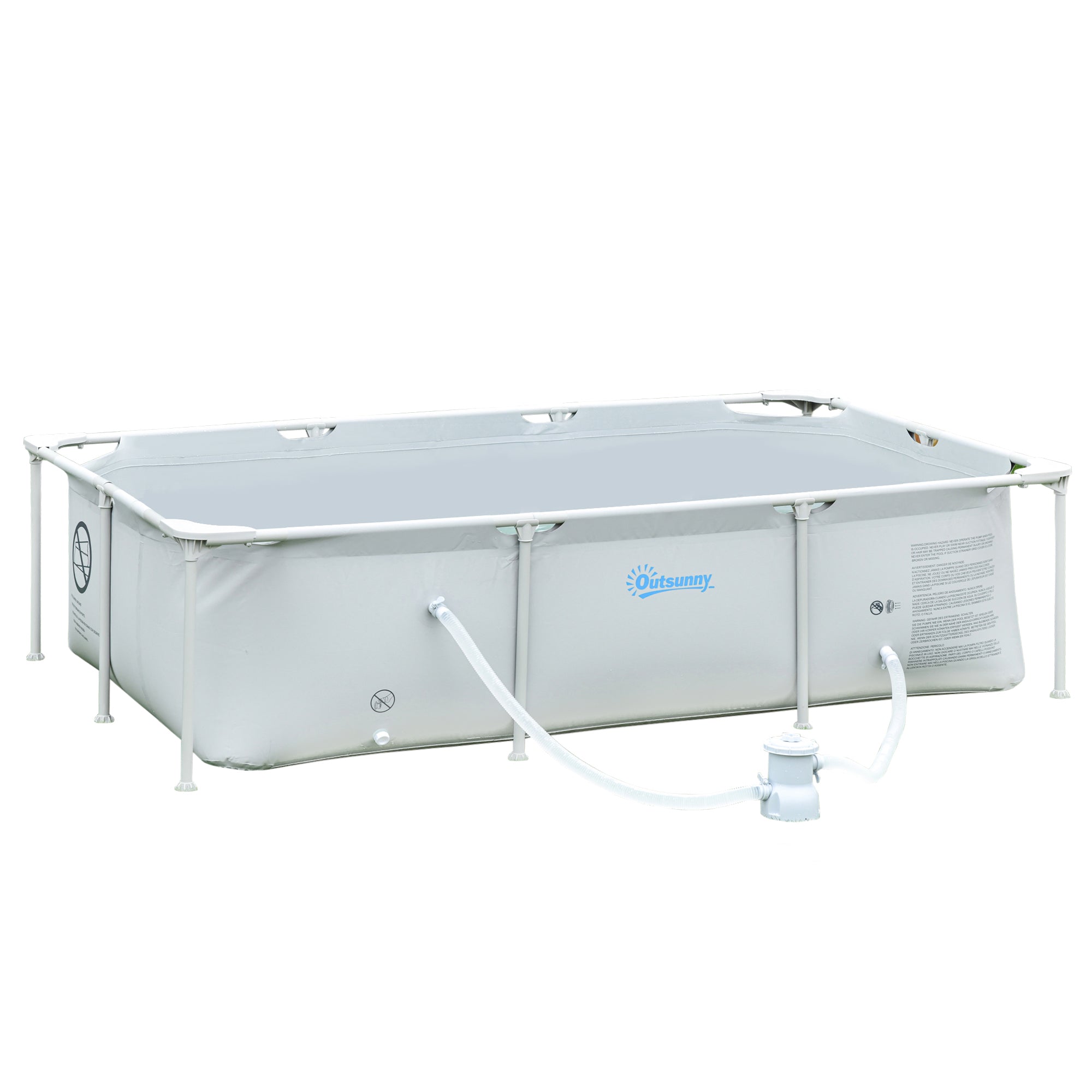 Outsunny Steel Frame Pool with Filter Pump, Filter Cartridge, Reinforced Sidewalls Rust Resistant Above Ground Swimming Pool 252 x 152 x 65cm, Grey 
