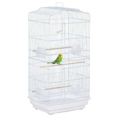 PawHut Large Metal Bird Cage with Perches, Food Bowls, Swing for Budgie, Parakeet, 46.5 x 35.5 x 92cm,White 