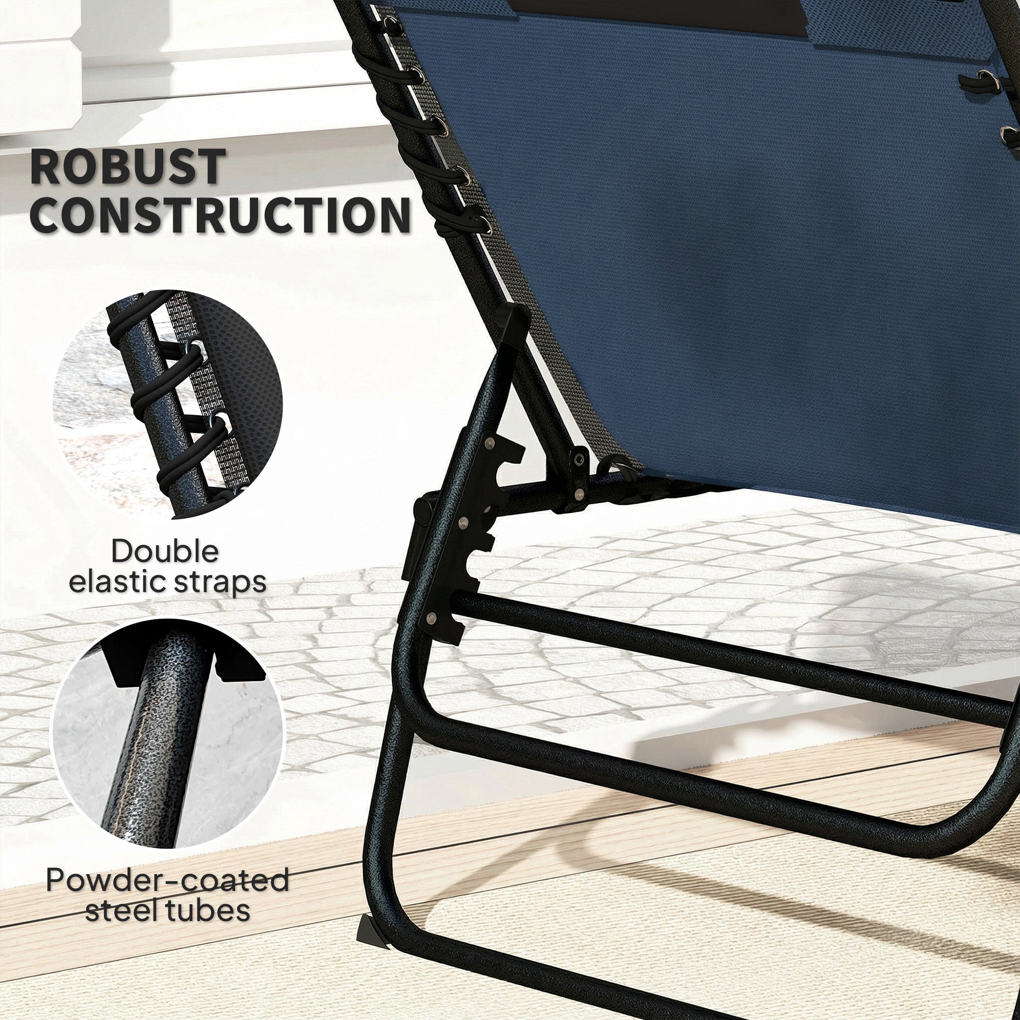 Outsunny Set of Two Reclining Sun Loungers - Dark Blue 