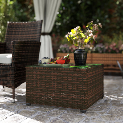 Outsunny 62 x 62cm Glass-Top Rattan Side Table - Brown 