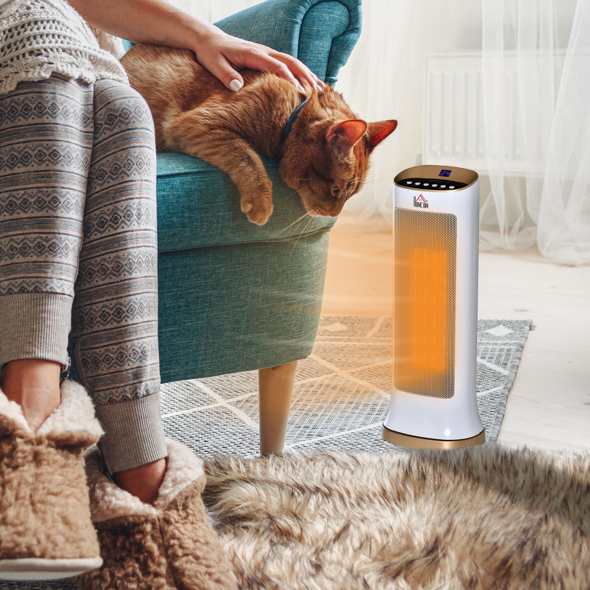 HOMCOM 2000W Electric Heater, PTC Ceramic Portable Fan Heater with Overheating & Tip-Over Protection, 45° Oscillating Energy Efficient Electric Heater for Home, Office, Study, Bedroom