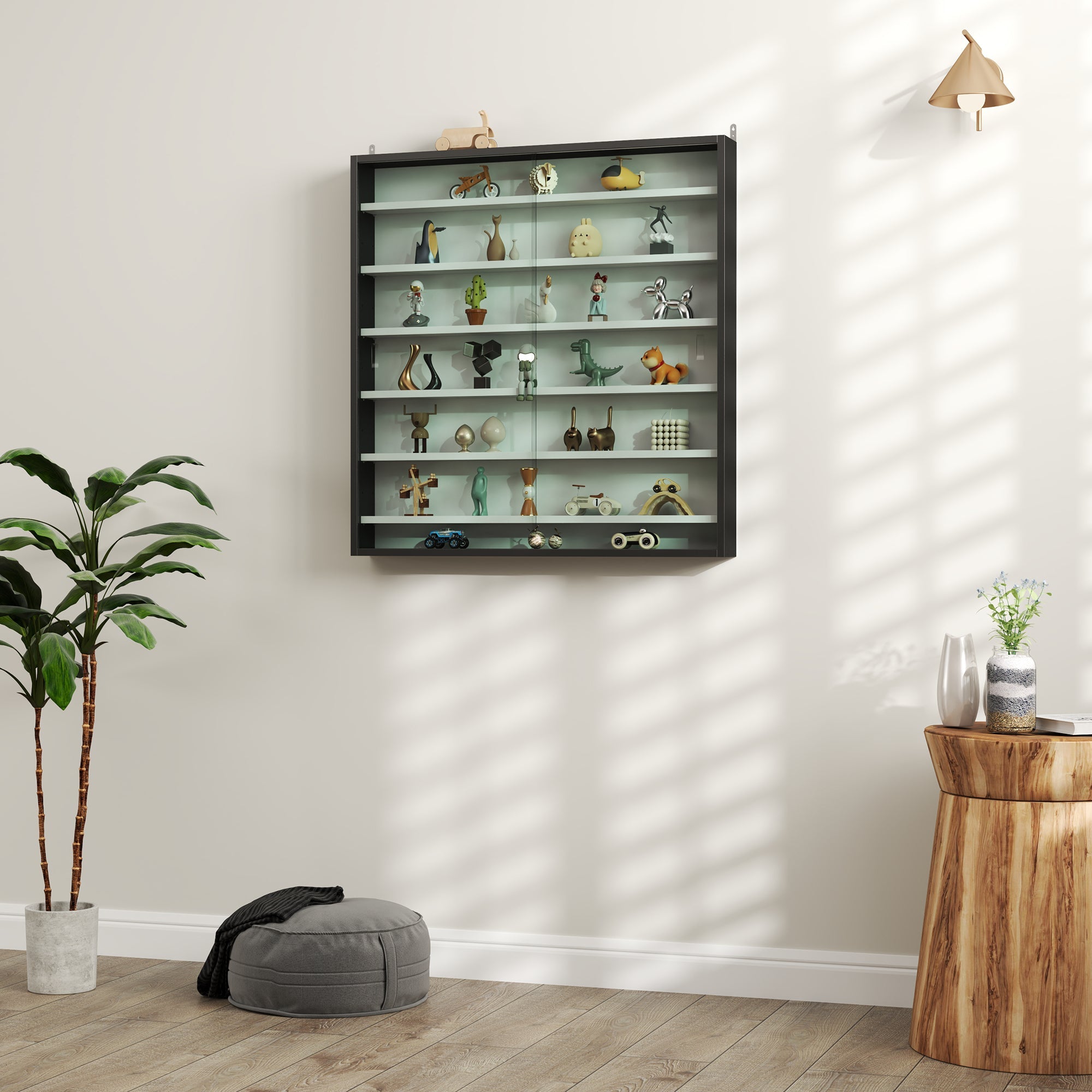 HOMCOM Six Shelf Display Cabinet, with Glass Doors - Black and White 