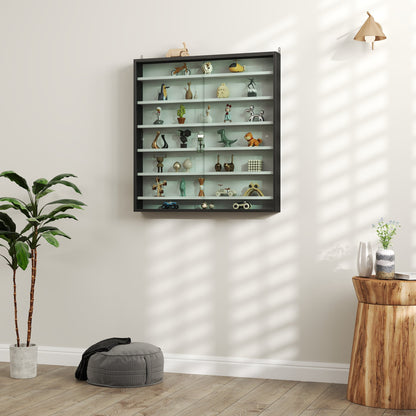 HOMCOM Six Shelf Display Cabinet, with Glass Doors - Black and White 