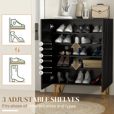 HOMCOM Narrow Shoe Storage Cabinet with Soft-Close Hinges and Adjustable Shelves for 15-20 Pairs of Shoes, Black 