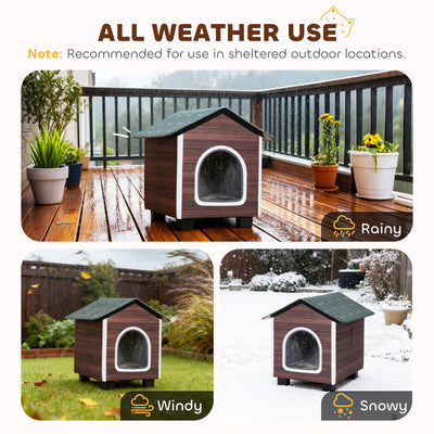 PawHut Insulated Outdoor Cat House, Water-Resistant Feral Cat Shelter with Elevated Base and Cushion, Red-brown 