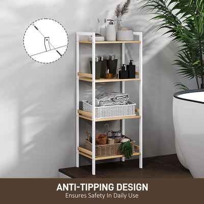 HOMCOM Four-Tier Bamboo Adjustable Shelf Storage Unit 