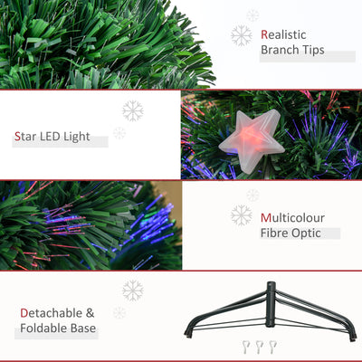 HOMCOM 4FT Prelit Artificial Christmas Tree Fibre Optic Star LED Light Holiday Home Xmas Decoration with LED Light for Indoor Party, Green 
